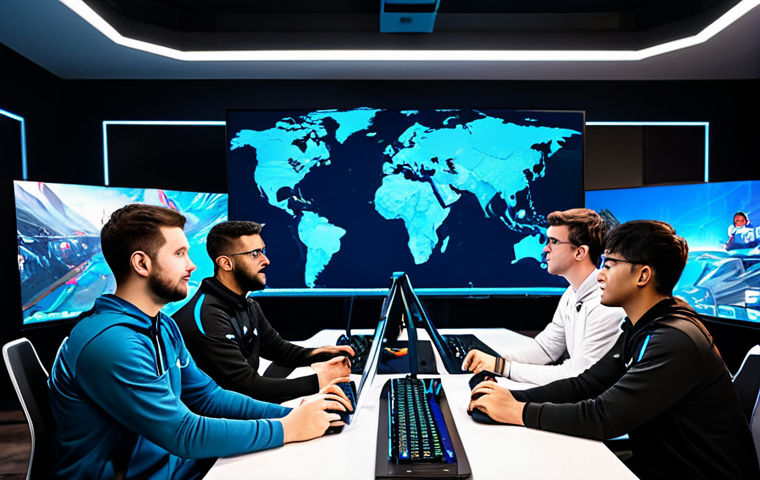 A diverse team of five professional Valorant esports players, adult, fully clothed in modest, clean team jerseys, actively engaged in a strategic discussion in a high-tech gaming room. They are gathered around a large central monitor displaying a Valorant map, pointing and gesturing to communicate intricate tactics. The atmosphere is focused and collaborative, emphasizing seamless teamwork and perfect communication. The setting includes multiple illuminated gaming monitors, premium headsets, and ergonomic gaming chairs. The image should feature perfect anatomy, correct proportions, well-formed hands, proper finger count, and natural body proportions. Captured with professional photography, high quality, studio lighting, safe for work, appropriate content, professional dress, family-friendly.