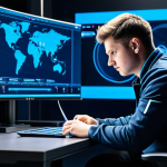 A professional esports analyst, fully clothed in a modest, dark professional esports jacket, sits at a high-tech desk in a modern, clean esports analysis room. Multiple large, bright monitors display detailed Valorant game replays and strategic data. The analyst is focused, with a serious and contemplative expression, holding a stylus over a digital tablet, deep in analysis. The room is sleek with ambient cool blue lighting. perfect anatomy, correct proportions, natural pose, well-formed hands, proper finger count, natural body proportions, professional photography, high quality, safe for work, appropriate content, fully clothed, professional.