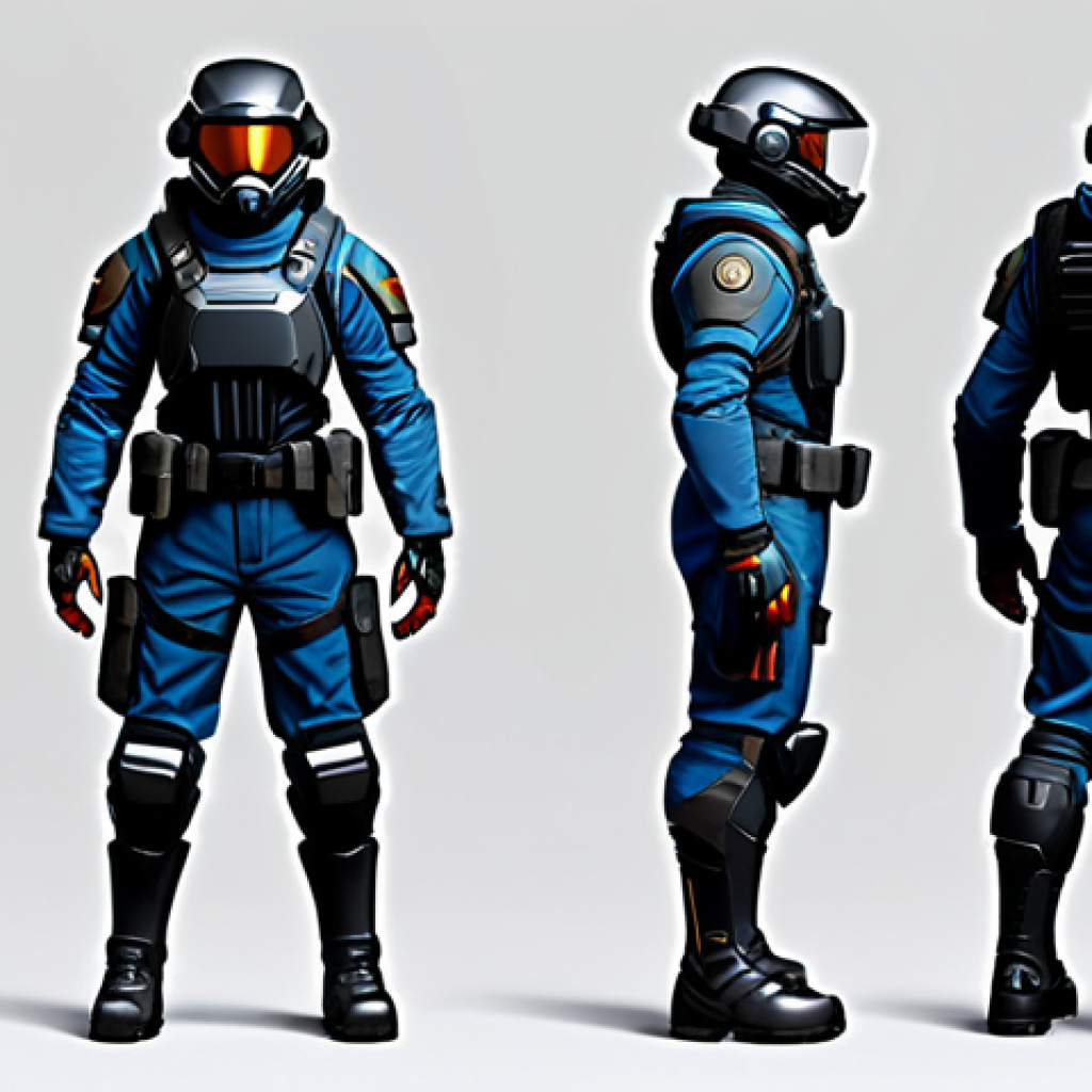 A professional concept art rendering of a stylized, futuristic character, designed for a tactical game. The character wears a durable, functional combat suit, fully clothed, modest clothing, appropriate attire, professional dress. Posed naturally, the character exhibits perfect anatomy, correct proportions, well-formed hands, proper finger count, and natural body proportions. The background is a clean, minimalist design studio, highlighting the intricate details of the character's uniform and gear. The image is a high-quality professional digital painting, rendered with crisp lines, precise detailing, and strong, clear studio lighting. Safe for work, appropriate content, family-friendly.