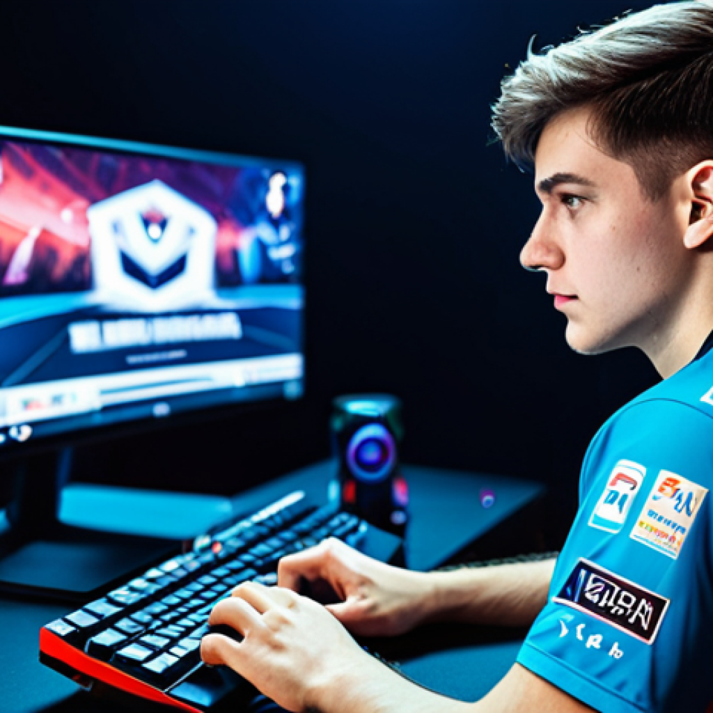 **

"A professional Valorant esports player fully focused on their monitor, wearing a team jersey in a brightly lit arena, fully clothed, appropriate attire, safe for work, perfect anatomy, natural proportions, professional esports photography, high quality, team logo visible."

**