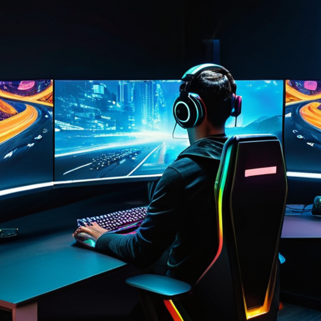 발로란트 유저 기반 콘텐츠 제작 비법 - A dynamic, wide-angle shot of a young adult (gender-neutral) Valorant content creator enthusiastical...