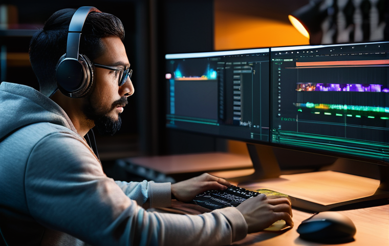 발로란트 유저 기반 콘텐츠 제작 비법 - A dynamic, wide-angle shot of a young adult (gender-neutral) Valorant content creator enthusiastical...