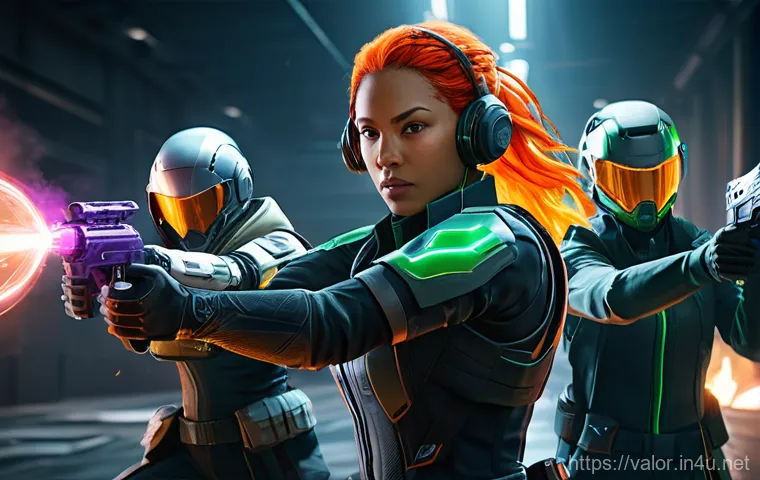 발로란트 초보자가 해야 할 10가지 - **Valorant Agent Teamwork in Action:** A vibrant, action-packed scene on a futuristic Valorant map, ...