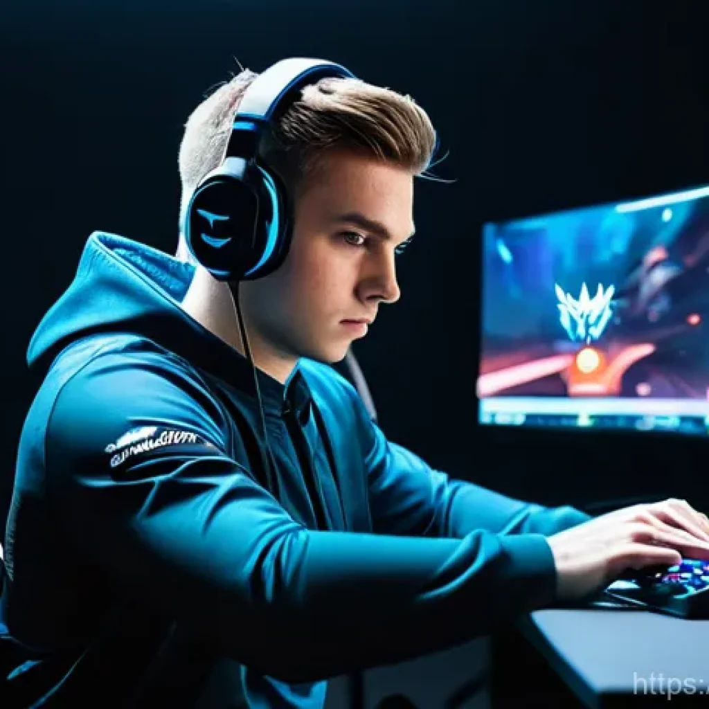 발로란트 프로의 연습 스케줄 - A focused young male professional Valorant player, approximately 20-25 years old, is intensely engag...