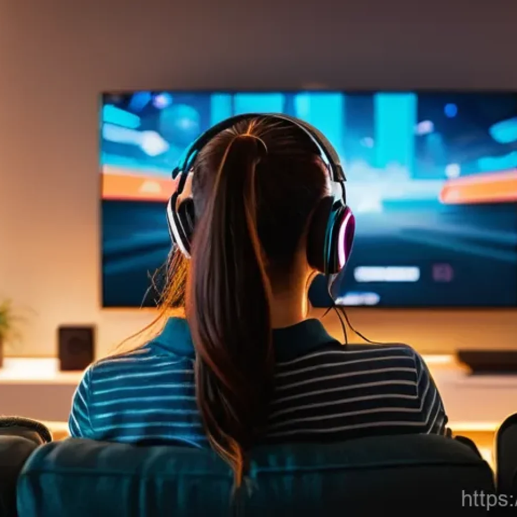 발로란트 컨트롤러 지원 여부 - A female gamer, in her late twenties, is comfortably seated on a modern, plush sofa in a dimly lit l...