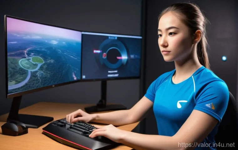발로란트 감도 찾기 계산법 - A young adult male gamer, wearing a comfortable graphic t-shirt and jeans, sits intensely focused at...