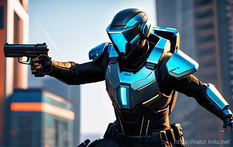 발로란트 신규 시즌 보상 소개 - A diverse group of five Valorant players, one female and four male, are gathered around a large gami...