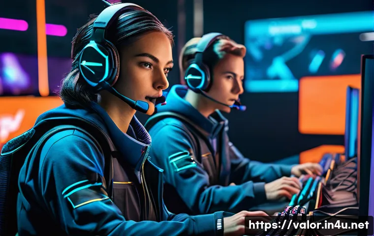 발로란트 유저간 분쟁 해결법 - A dynamic in-game Valorant team scene showing four diverse players in tactical gear communicating in...