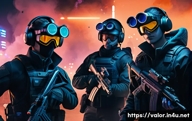 발로란트 유저 리뷰 총평 - A dynamic team of five Valorant agents coordinating strategically in a tense urban battlefield at du...