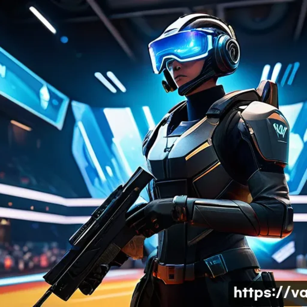 발로란트 포인트 적립 이벤트 - A dynamic gaming scene featuring a futuristic Valorant agent actively playing in a competitive match...