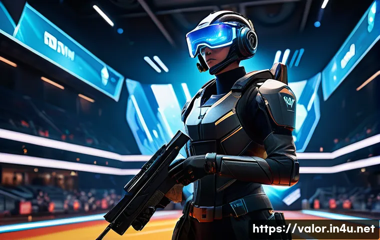 발로란트 포인트 적립 이벤트 - A dynamic gaming scene featuring a futuristic Valorant agent actively playing in a competitive match...
