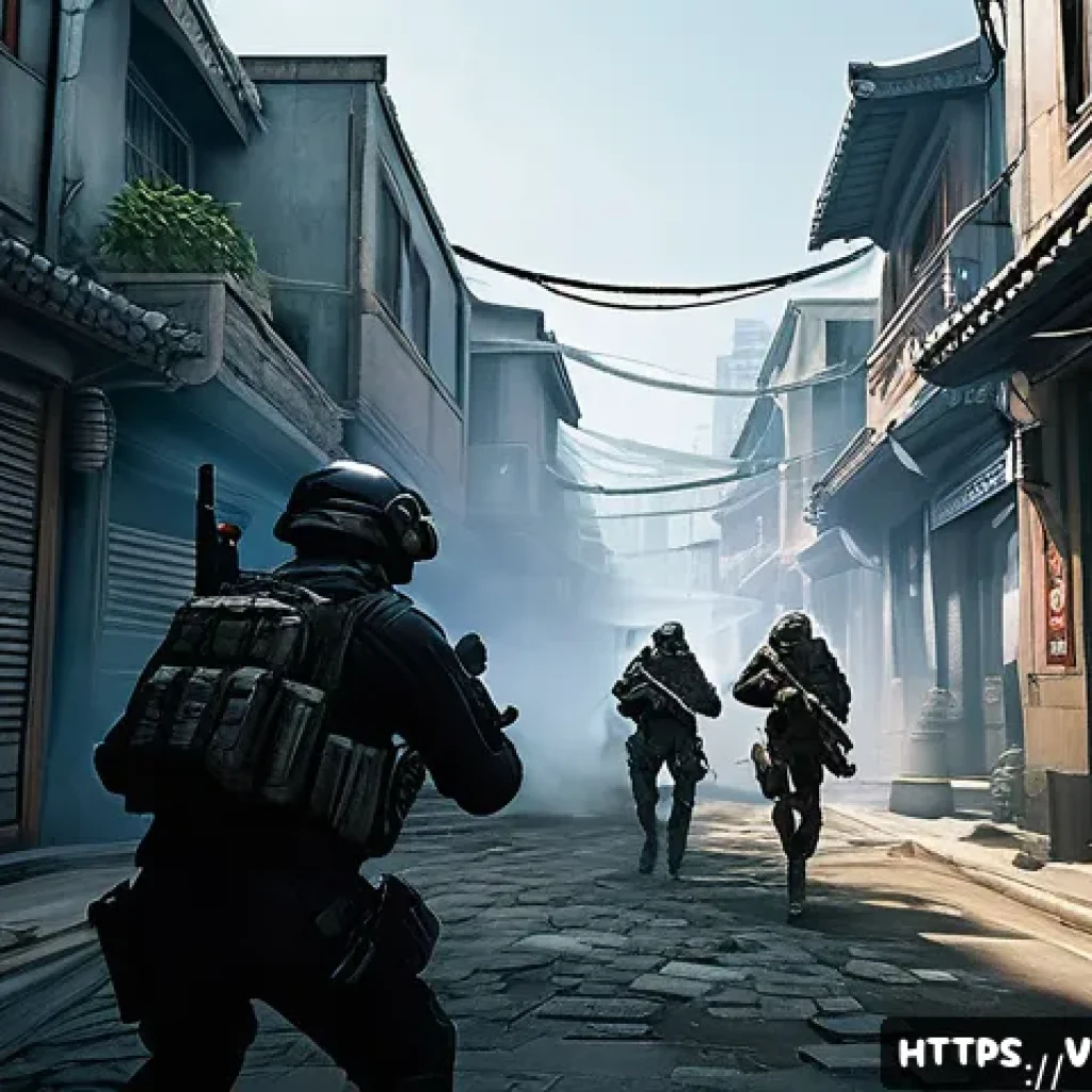 발로란트 스킬 조합 가이드 - A dynamic tactical scene from a first-person shooter game featuring a team of diverse agents coordin...