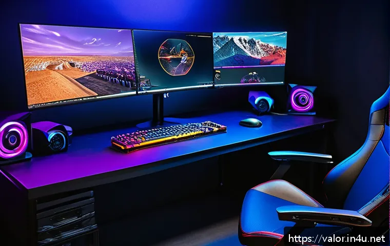발로란트 팬 영상 제작 가이드 - A dynamic esports video editing setup in a modern room, featuring a high-performance computer with d...