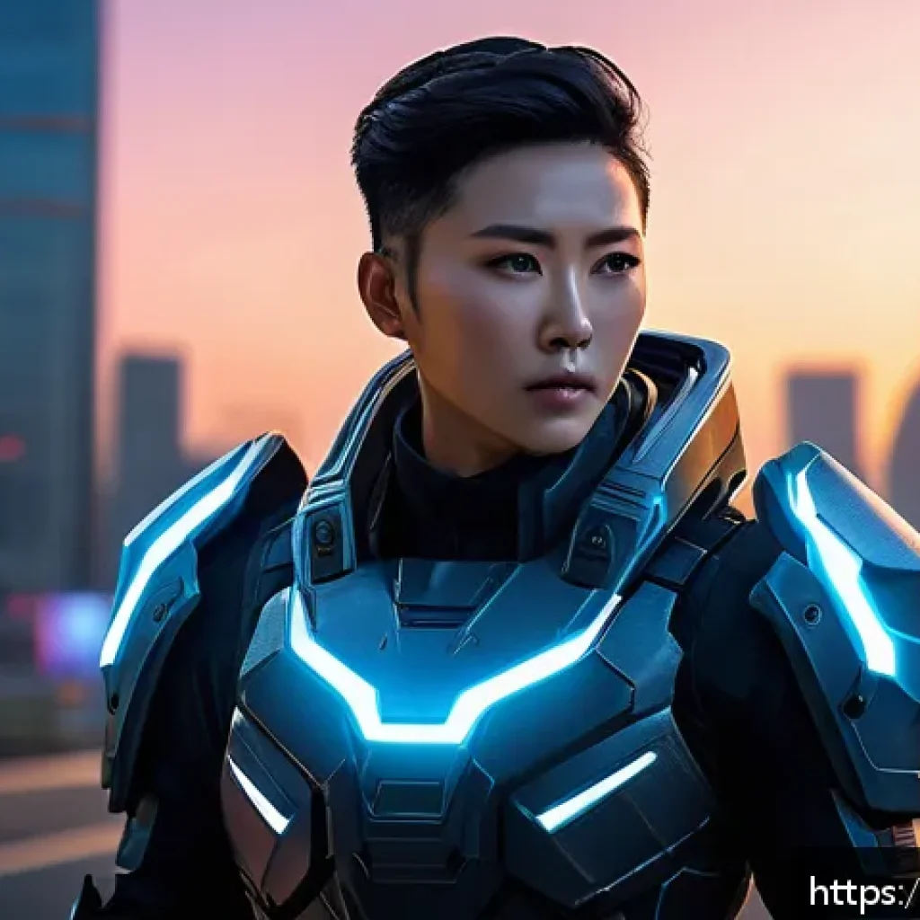 발로란트 시즌별 콘텐츠 업데이트 - A futuristic Valorant agent standing confidently on a sleek urban battlefield at dusk, equipped with...