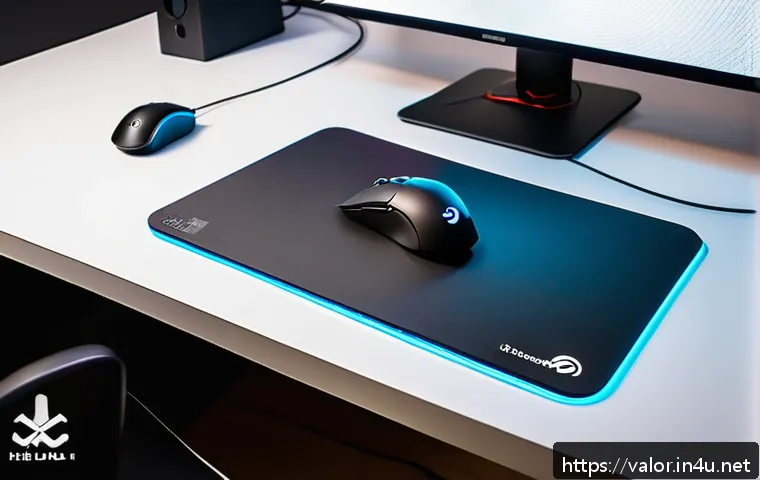 발로란트 추천 마우스 패드 - A high-resolution close-up image of a professional gaming setup focused on a SteelSeries QCK PRO mou...