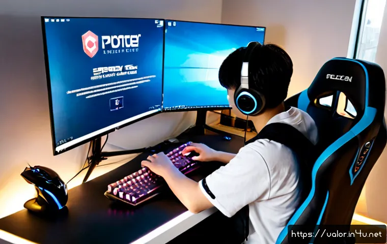 Home 17 발로란트 프로 유저 세팅 공개 - Photorealistic esports professional gaming setup in a clean modern room, young adult player seen fro...