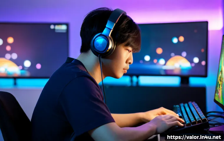Home 30 발로란트 경기 중 채팅 예절 - Photorealistic esports player wearing a headset at a clean gaming desk, calmly typing a respectful m...